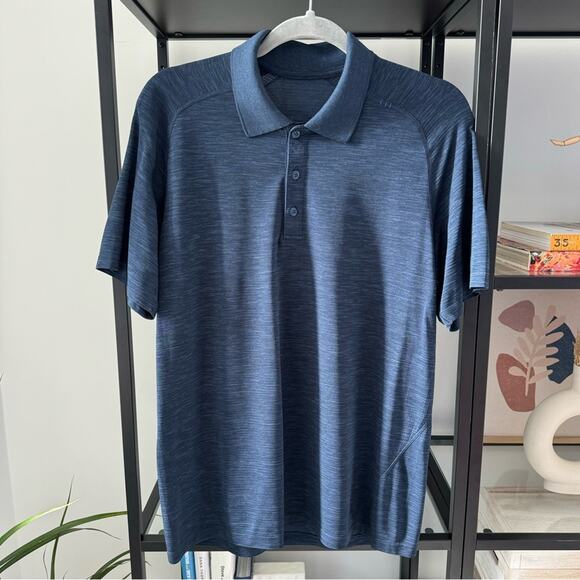 Lululemon Metal Vent Tech Heathered Blue Short Sleeve Polo Shirt Men’s Medium - Picture 1 of 8
